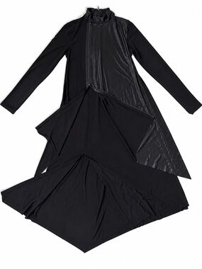 Pologarage Black Asymmetric Maxi Dress Faux Leather Detail Size 2 S
